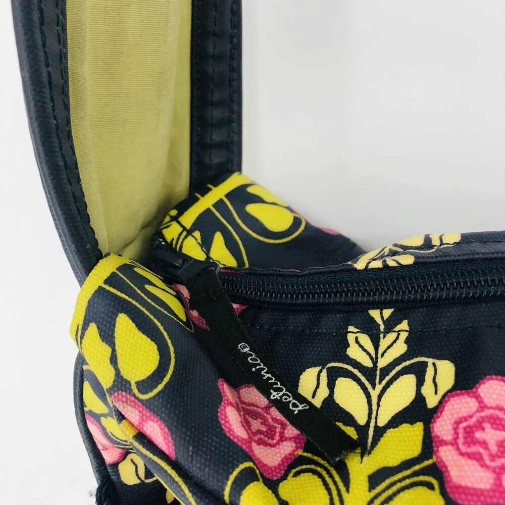 Petunia Pickle Bottom Black Green Pink Floral Shoulder Strap Diaper Bag W/ Pad